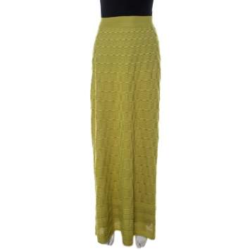 Pre Owned M Missoni Lime Green Wool Blend Knitted Maxi Skirt S