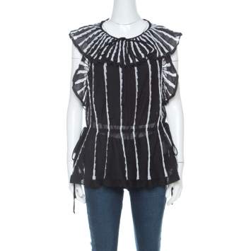 Pre Owned M Missoni Black & White Stripe Knit Peplum Top M