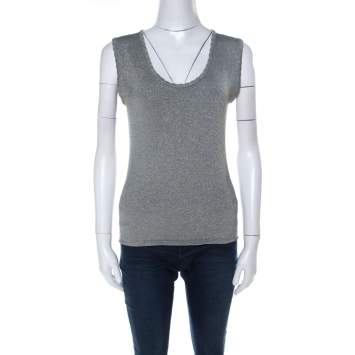 Pre Owned M Missoni Grey and Gold Lurex Knit Sleeveless Top M 