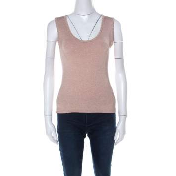 Pre Owned M Missoni Blush Pink and Gold Lurex Knit Sleeveless Top M 