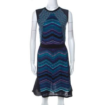 مملوكة مسبقًا M Missoni Multicolor Paneled Knit Cap Sleeve Short Dress M
