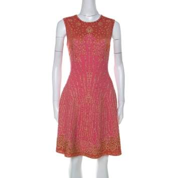 مملوكة مسبقًا M Missoni Pink & Red Metallic Jacquard Knit Detail Sleeveless Short Dress M