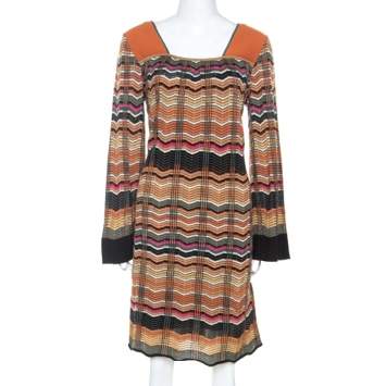 Pre Owned M Missoni Multicolor Chevron Knit Wool Blend Dress L