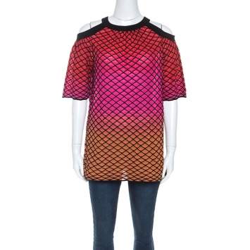 Pre Owned M Missoni Multicolor Textured Knit Cold Shoulder Top S
