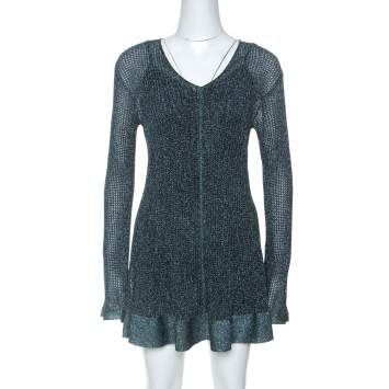 Pre Owned M Missoni Metallic Green Knit Long Sleeve Tunic L