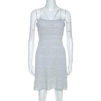 Pre Owned M Missoni Grey Stretch Knit Metallic Weave Detail Dress M