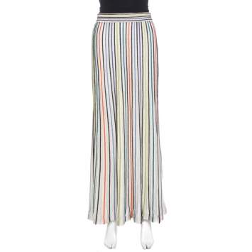 Pre Owned M Missoni White Striped Lurex Knit Pintuck Detail Maxi Skirt S