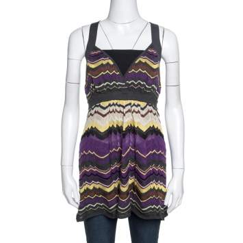 Pre Owned M Missoni Multicolor Chevron Crochet Knit Sleeveless Top L