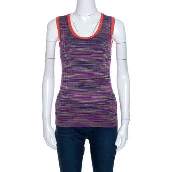 Pre Owned M Missoni Multicolor Knit Contrast Trim Sleeveless Tank Top M