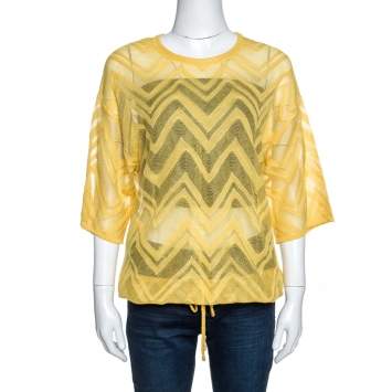Pre Owned M Missoni Yellow Chevron Knit Drawstring Hem Detail Top M
