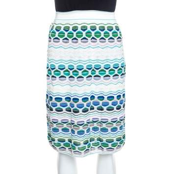 Pre Owned M Missoni Multicolor Textured Knit Midi Skirt M