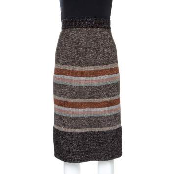 Pre Owned M Missoni Metallic Striped Knit Midi Skirt M
