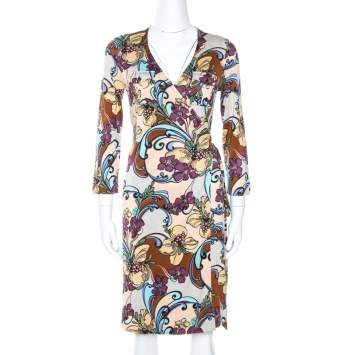 Pre Owned M Missoni Multicolor Floral Print Silk Wrap Dress M