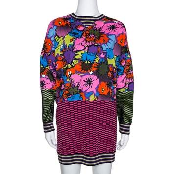 مملوكة مسبقًا M Missoni Multicolor Pop Art Print Rib Knit Sweater Dress S