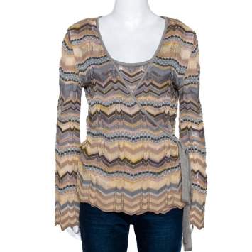 Pre Owned M Missoni Muticolor Wool Blend Chevron Knit Tank Top and Cardigan Set M
