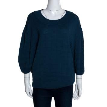 Pre Owned M Missoni Blue Textured Knit Balloon Sleeve Top S