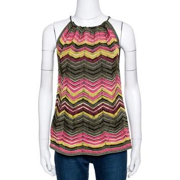 Pre Owned M Missoni Multicolor Lurex Chevron Knit Sleeveless Halter Top M