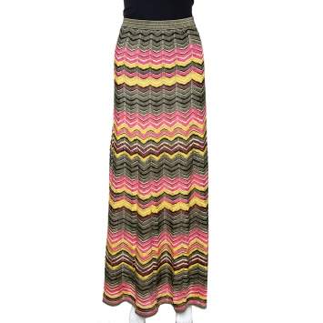 Pre Owned M Missoni Multicolor Lurex Chevron Knit Maxi Skirt M