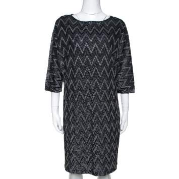 Pre Owned M Missoni Monochrome Chevron Lurex Knit Shift Dress S 