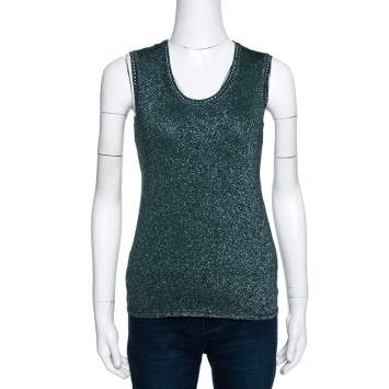 Pre Owned M Missoni Sacramento Green Lurex Knit Sleeveless Top M 