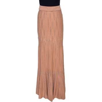 Pre Owned M Missoni Dark Beige Striped Knit Maxi Skirt S