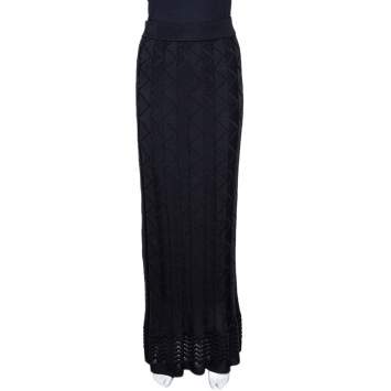 Pre Owned M Missoni Black Zig Zag Knit Pleated Maxi Skirt M