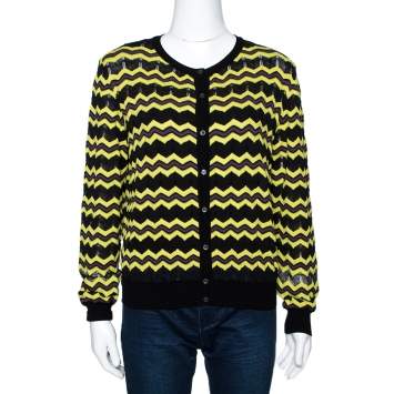 Pre Owned M Missoni Yellow Zigzag Knit Button Front Cardigan L