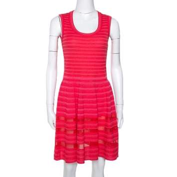 Pre Owned M Missoni Pink Knit Sleeveless Paneled A Line Dress M 