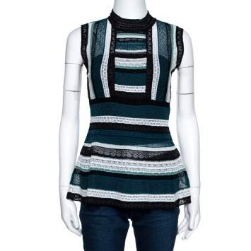 Pre Owned M Missoni Teal Striped Knit Sleeveless Peplum Top S
