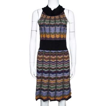 Pre Owned M Missoni Multicolor Zip Zag Merino Wool Blend Knit Sleeveless Dress M