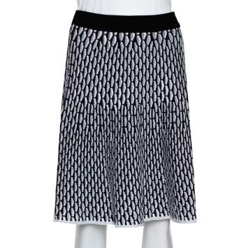 Pre Owned M Missoni Black & White Fan Stitch Knit A-Line Skirt M