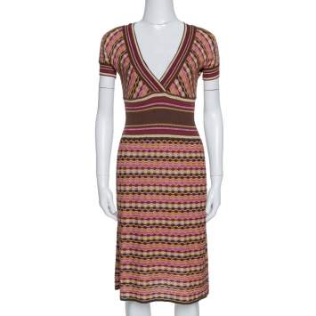 مملوكة مسبقًا M Missoni Brown Lurex Wool Blend Knit Fit & Flare Dress M