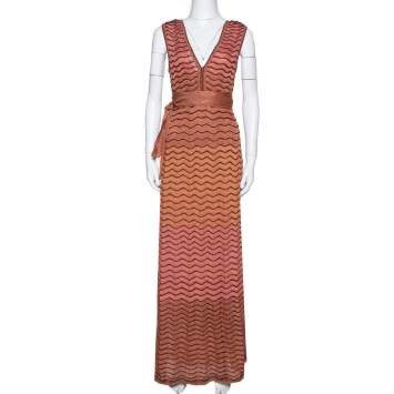 Pre Owned M Missoni Pink Ombre Lurex Wavy Knit Maxi Dress XS