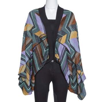 Pre Owned M Missoni Multicolor Lurex Zig Zag Knit Circle Cardigan (One Size)