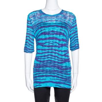 Pre Owned M Missoni Blue Animal Pattern Wool Blend Knit Top M