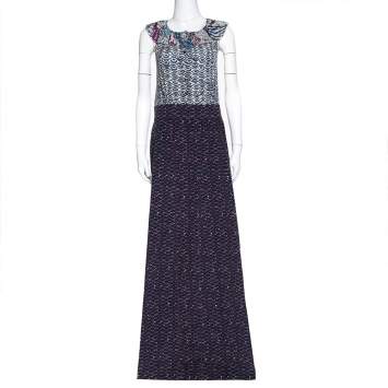 Pre Owned M Missoni Purple Printed Silk & Corduroy Sleeveless Maxi Dress L