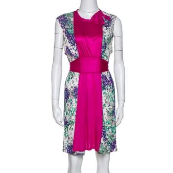 Pre Owned M Missoni Magenta Printed Jersey Tie Back Sleeveless Dress L