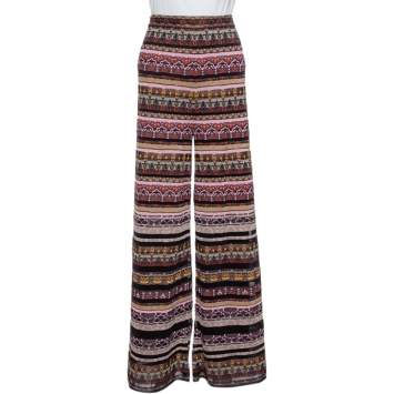 Pre Owned M Missoni Multicolor Lurex Knit Wide Leg Trousers L