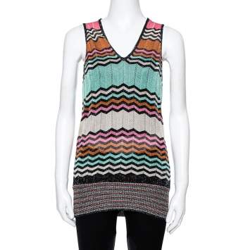 مملوكة مسبقًا M Missoni Multicolor Lurex Knit Chevron Striped Sleeveless Top M
