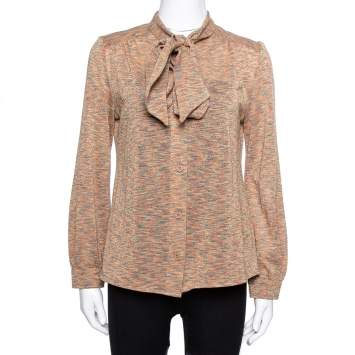 Pre Owned M Missoni Rust Orange Lurex Wool Knit Tie Neck Blouse L