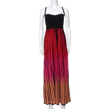Pre Owned M Missoni Multicolor Striped Knit Back Cutout Tie Detail Sleeveless Dress L
