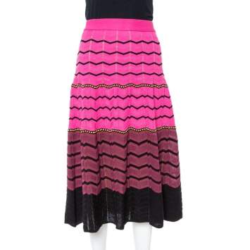 Pre Owned M Missoni Pink Zig Zag Knit A-Line Skirt L