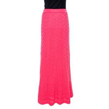 Pre Owned M Missoni Pink Zig Zag Knit Maxi Skirt M