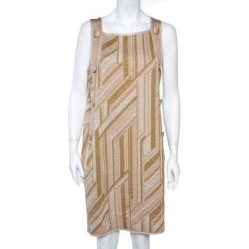 Pre Owned M Missoni Metallic  Zig Zag Pattern Knit Sleeveless Midi Dress L