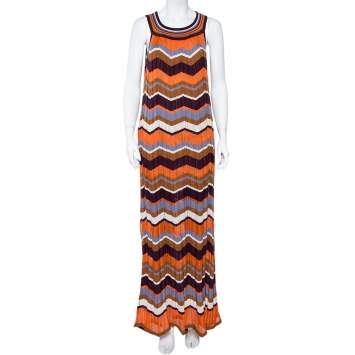 Pre Owned M Missoni Multicolor Zig Zag Pattern Perforated Knit Sleeveless Dress L