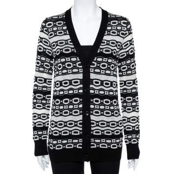 Pre Owned M Missoni Monochrome Oblong Knit Button Front Cardigan M