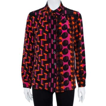 مملوكة مسبقًا M Missoni Multicolor Geo Print Crepe de chine Silk Shirt L