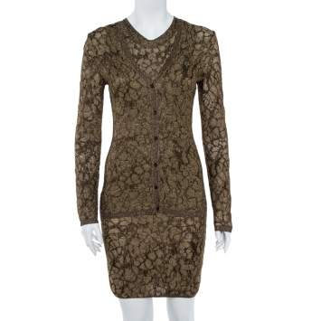 Pre Owned M Missoni Gold Lurex Knit Cardigan & Midi Dress Set S 