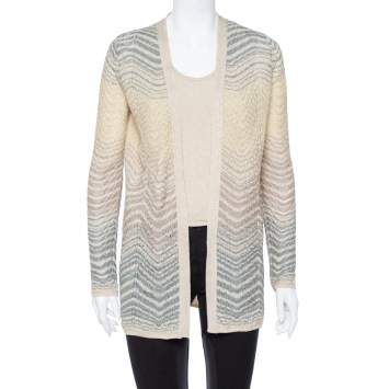 مملوكة مسبقًا M Missoni Gold Lurex Knit Top & Open Front Cardigan Set S