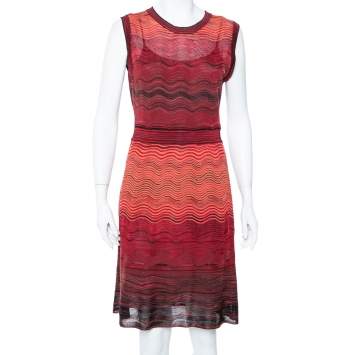 Pre Owned M Missoni Saffron Wave Knit Sleeveless Dress L